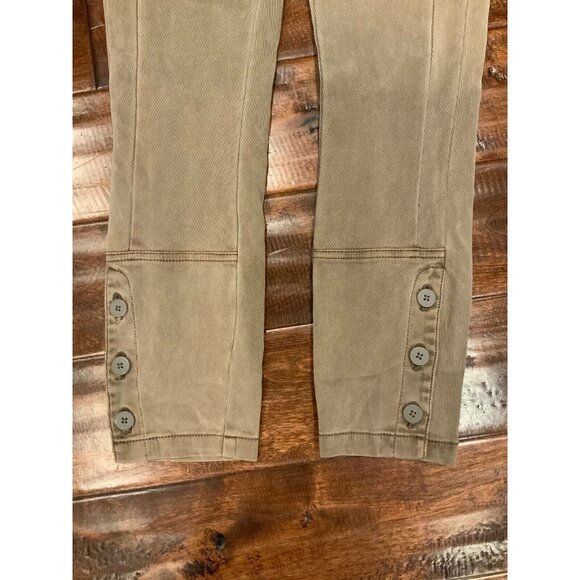 Anthropologie Tan Micro Stripe Skinny Leg Pants W/ Button Cuffs, Size 25 - Picture 4 of 6